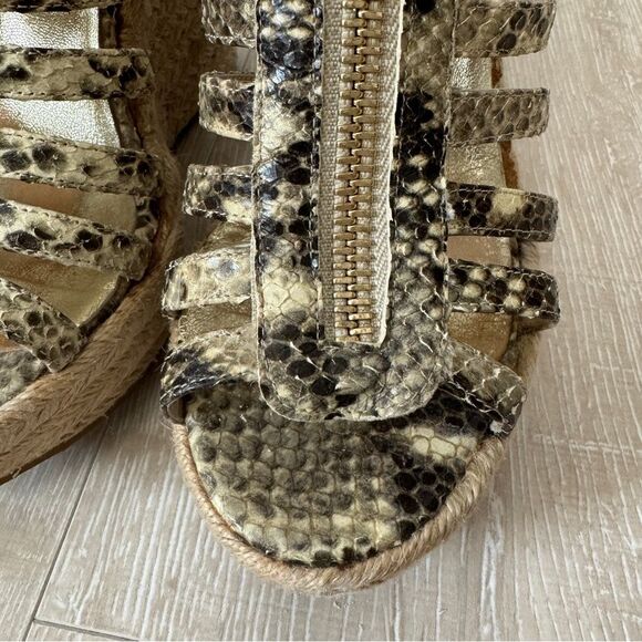 Jimmy Choo Two Tone Embossed Snakeskin Zip Detail Strappy Espadrille Wedge Sz 39 - Picture 8 of 11